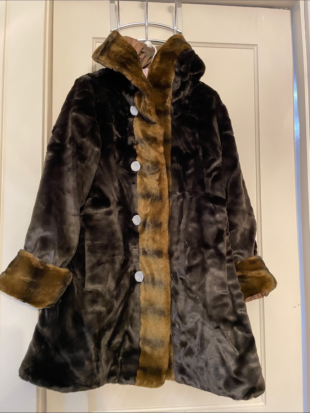 Vintage with tags Reversible dennis basso Brown and Tan Faux Fur Teddy Coat